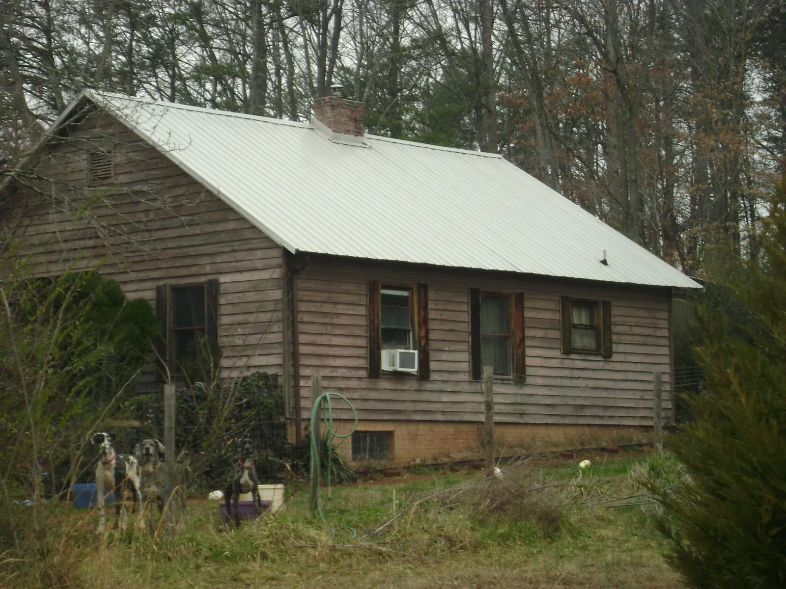 White metal roof on an old wood sided farmhouse, from a Asphalt Shingle Roof Repair job in Grapevine